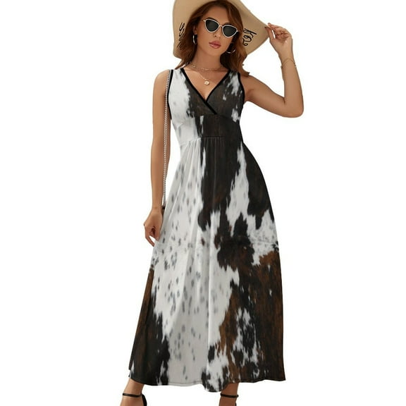 Cow Hide Dress Summer Street Style Bohemia Long Dresses Female Sleeveless Printed Maxi Dress