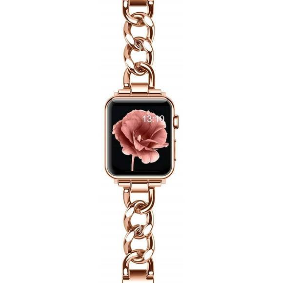 ALMNVO Stainless Steel Bands Compatible for Apple Watch Bands 41mm 44mm 45mm 38mm 42mm 40mm for iWatch SE Series 7/6/5/4/3/2/1, Dressy Fancy Cowboy Chain Metal Bracelet for Women Man
