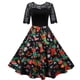 thumbnail image 2 of Vestido de fiesta vintage Fridja con estampado cuello redondo manga corta para mujer, 2 of 9
