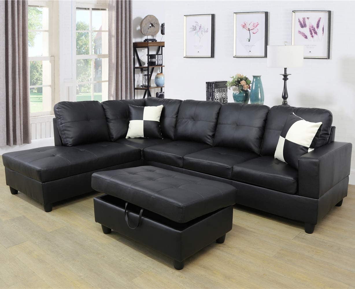 Piece Sectional Sofa Couch Set, L Shaped Black Leather Sofa