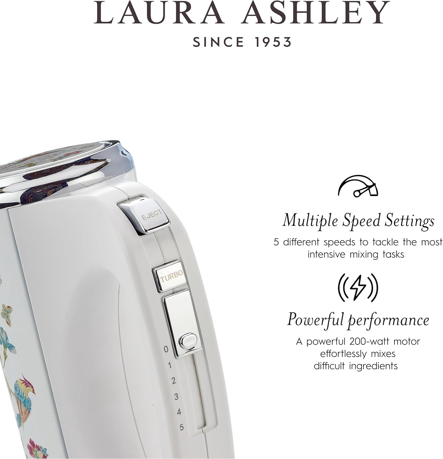 Elveden White Hand Mixer with 5 Speeds and Turbo Boost for Baking