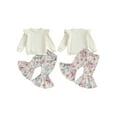 thumbnail image 3 of Aojekbee Little Girls 2PCS Pants Sets Flying Sleeve Round Neck Tops Floral/Butterfly/Strawberry Print Flared Pants Sets, 3 of 10