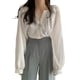 thumbnail image 1 of Camisa de mujer manga larga con cuello en V blusa suelta informal transpirable, blanco sidaley AP001131-01, 1 of 7