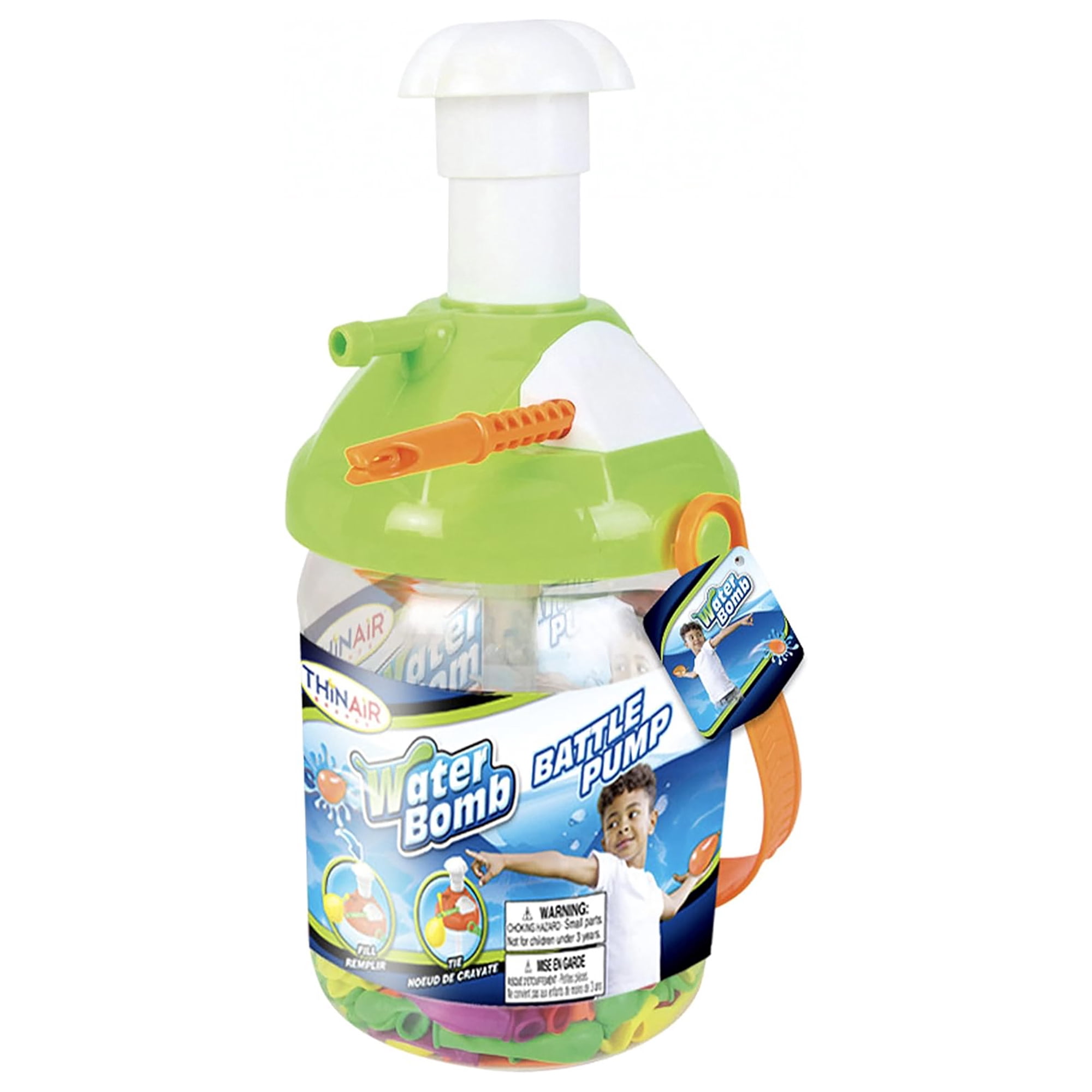 Scooba Duck: Water Bomb Battle Pump - 300 Balloons & Inflator, Tying Tool, Assorted Portable Container Lid Color - Yellow-Green-Orange-Blue, Kids 3+