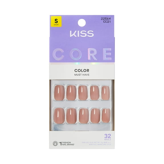 KISS CORE Color Press On Nails, ‘Embullience’, Beige, Short Squoval, 32 Count