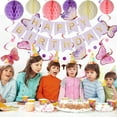 thumbnail image 5 of Purple Birthday Decorations - Purple Happy Birthday Banner with Honeycomb Ball, Butterflies Hanging Swirl Streamer, Circle Dot Garland Decoration - Birthday Party Decoration for Women Girl, 5 of 6