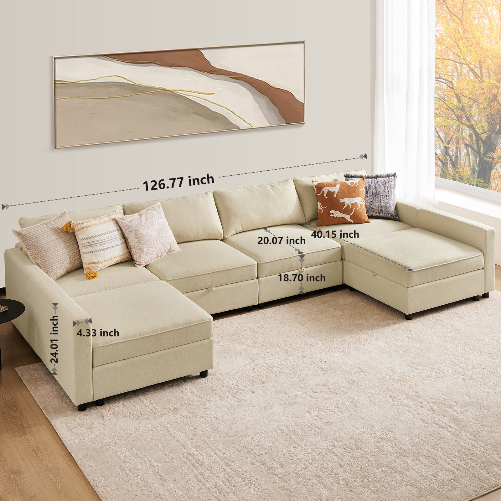 Gianna Modular Sectional Sofa Set with Storage, 6 Seat U-Shaped Modern Comfy Sleeper Couch
