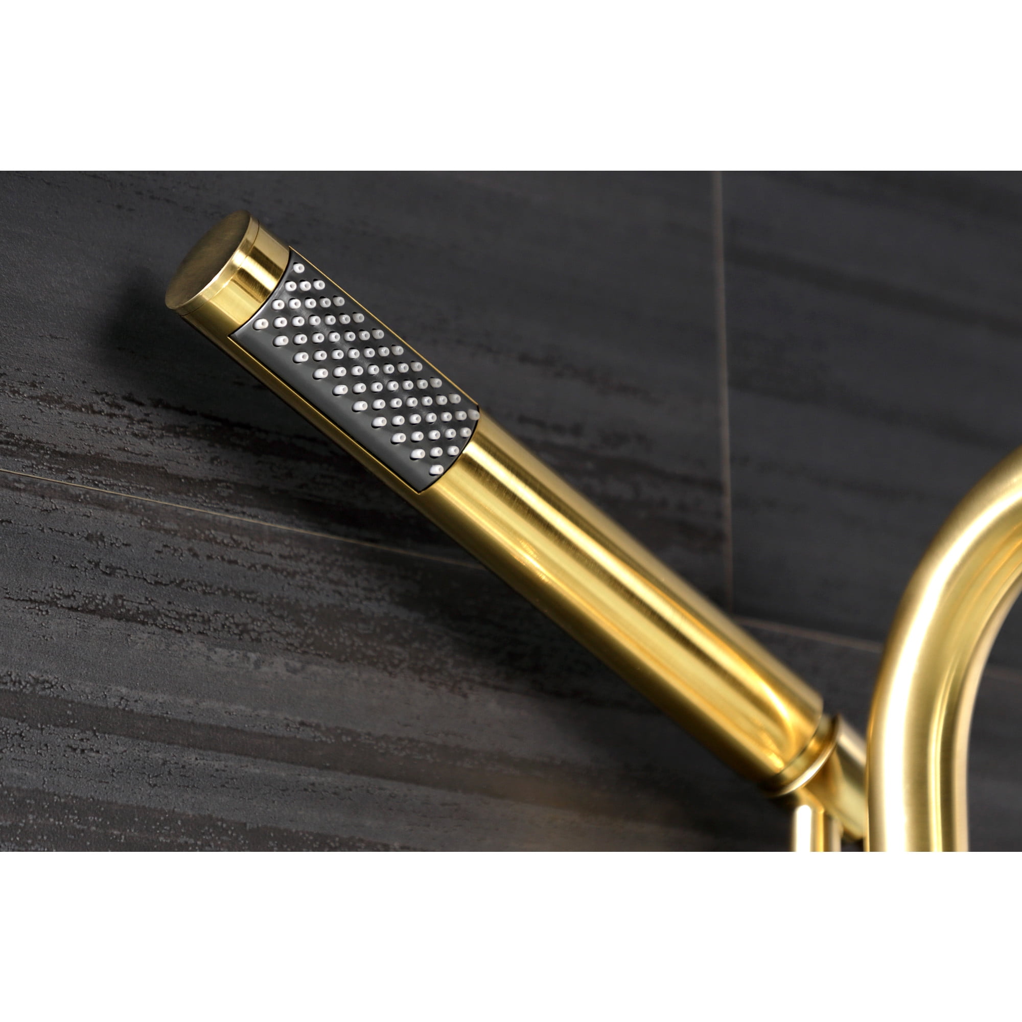 Kingston Brass AE8457RKX Webb 7-Inch Adjustable Wall Mount Clawfoot Tub Faucet with Knurled Handle and Hand Shower, Brushed Brass