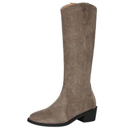 

Woobling Womens Casual Knee High Riding Boot Faux Suede Shoes Dress Side Zip Western Cowgirl Boots Brown 7