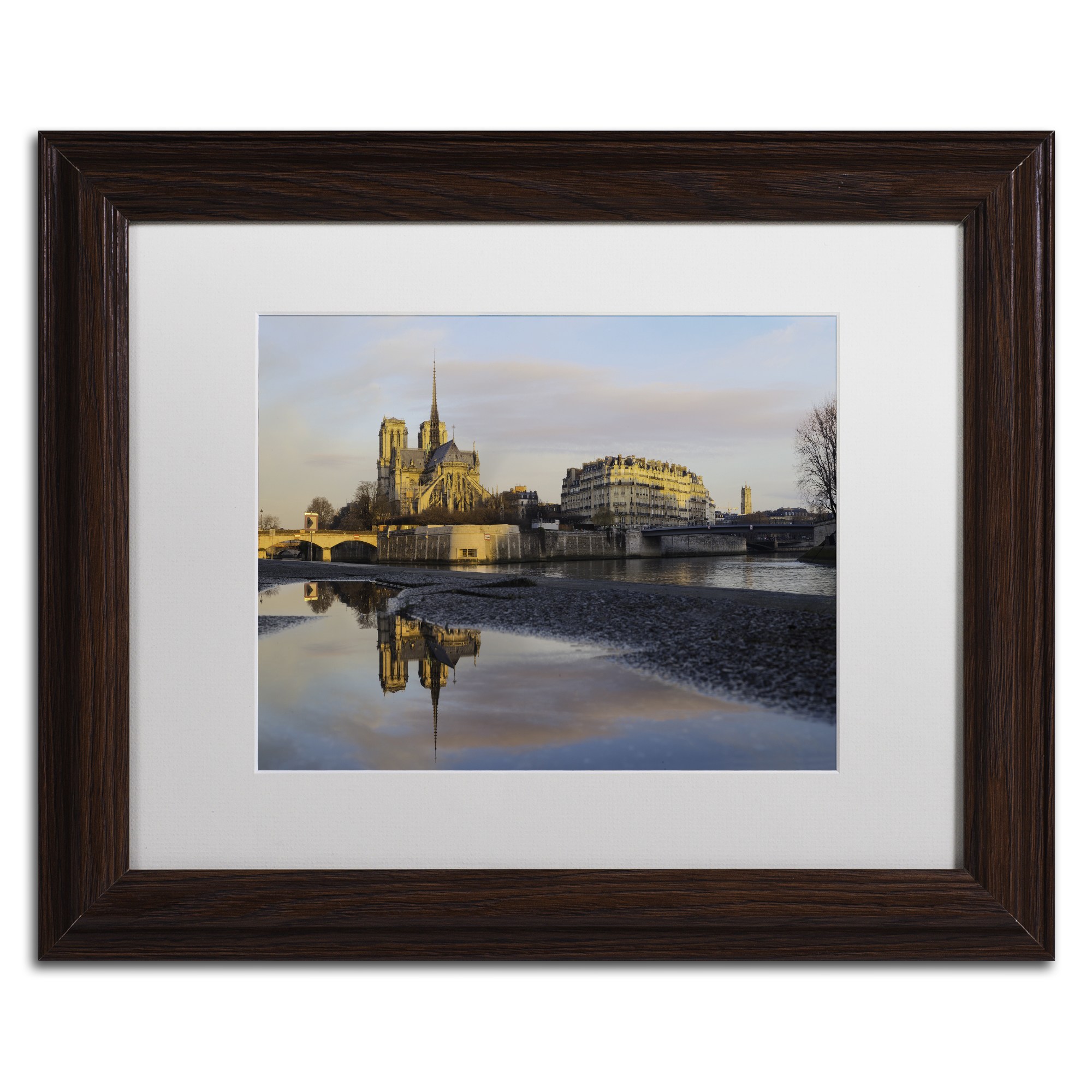 Trademark Fine Art "Sunrise in Notre Dame de Paris" Canvas Art by Mathieu Rivrin, White Matte, Wood Frame