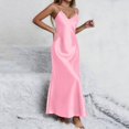 thumbnail image 2 of Womens Fashion Satin Spaghetti Strap Maxi Dress V Neck Sleeveless Side Slit Flowy Long Dresses Elegant Silky Cocktail Party Evening Gown for Summer, Size S-2XL, 2 of 3