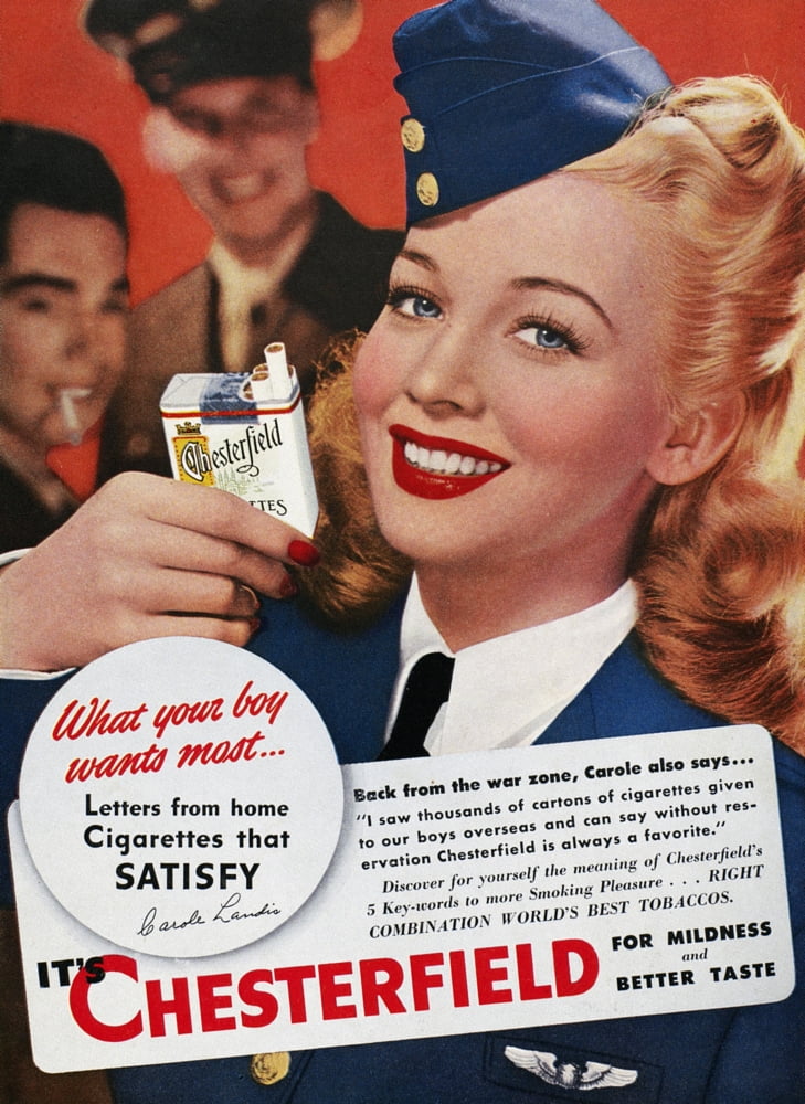Chesterfield Cigarette Ad. /Nactress Carole Landis Endorsing