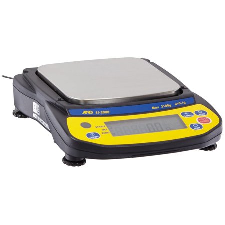 Engineering EJ-2000 Newton Compact Electronic Toploading Balance with LCD Display, 127mm x 140mm Pan, +/-0.1g Linearity, 2100g Capacity, 0.1g Readability