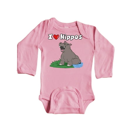 

Inktastic I Love Hippos Gift Baby Boy or Baby Girl Long Sleeve Bodysuit