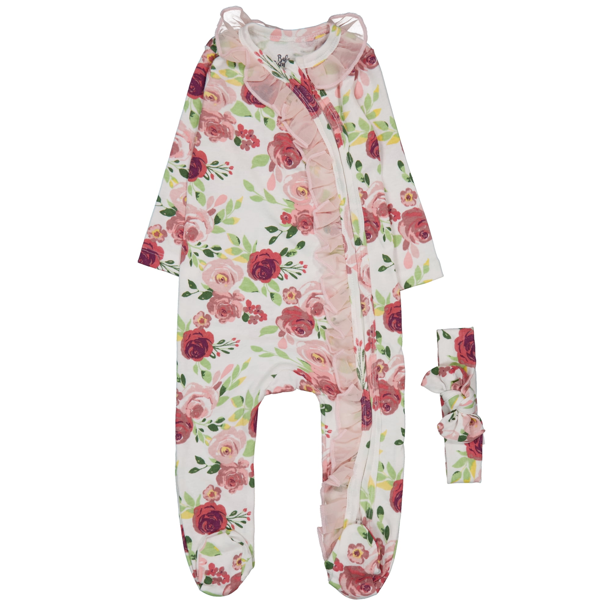 Baby Essentials Girls' Floral Footie with Matching Headband Set Color: multi Size: 0 months