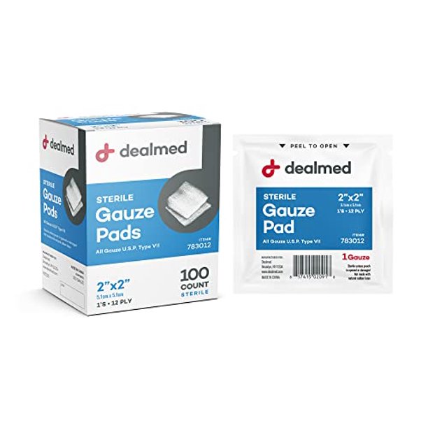Dealmed Sterile Gauze Pads â€“ 100 Count, 2â€™â€™ x 2â€™â€™ Gauze Pads
