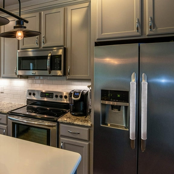 HEANUJJ 1 Pair Of Refrigerator Handle Anti Slip Cover Grey Plush Fabric Waterproof For Homeowners Use