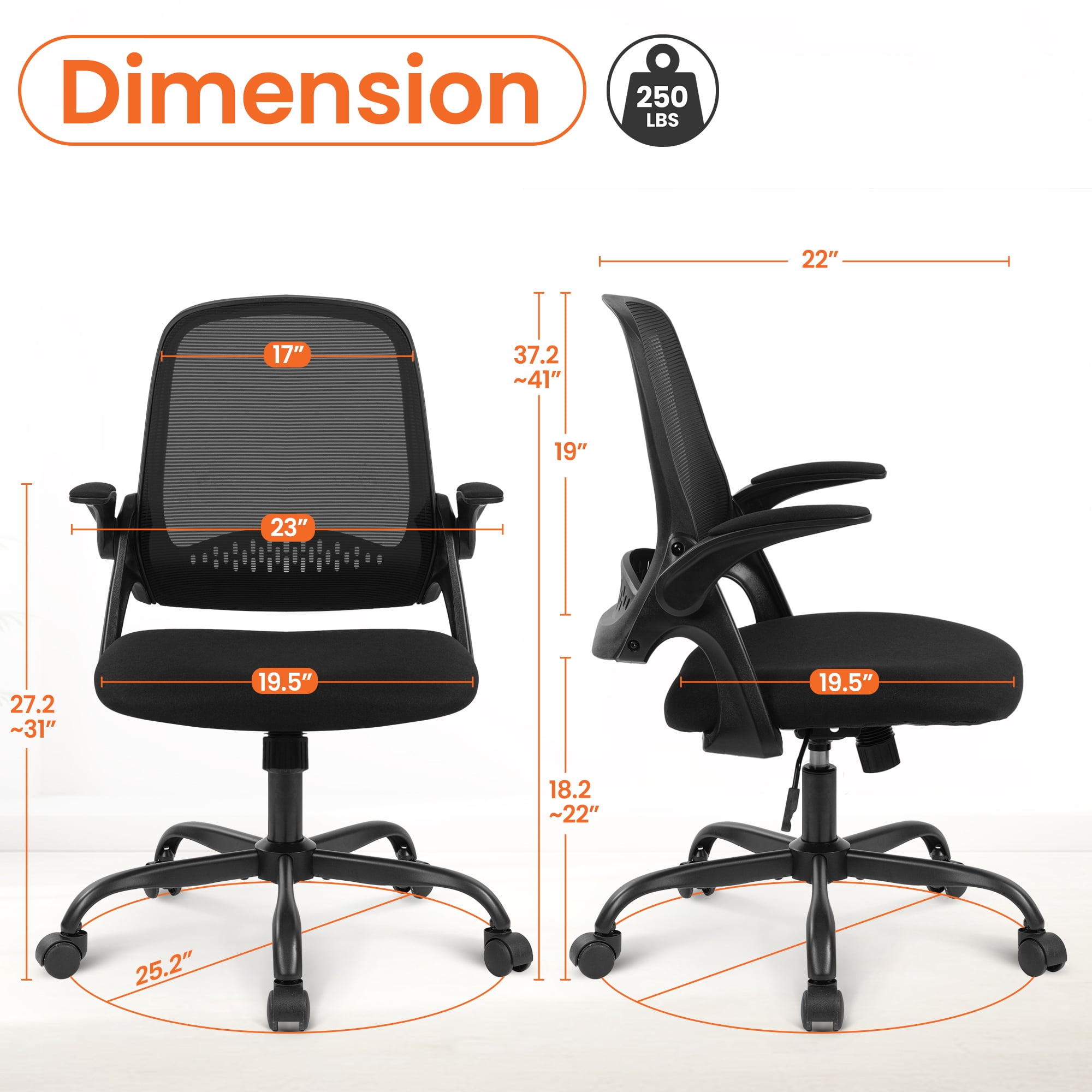 NEO CHAIR Office Chair Gaming Desk Computer Mesh Ergonomic Chair with Flip-up Arms Comfy Lumbar Support Adjustable Height Rolling Wheels Chair for Home Office (Black)