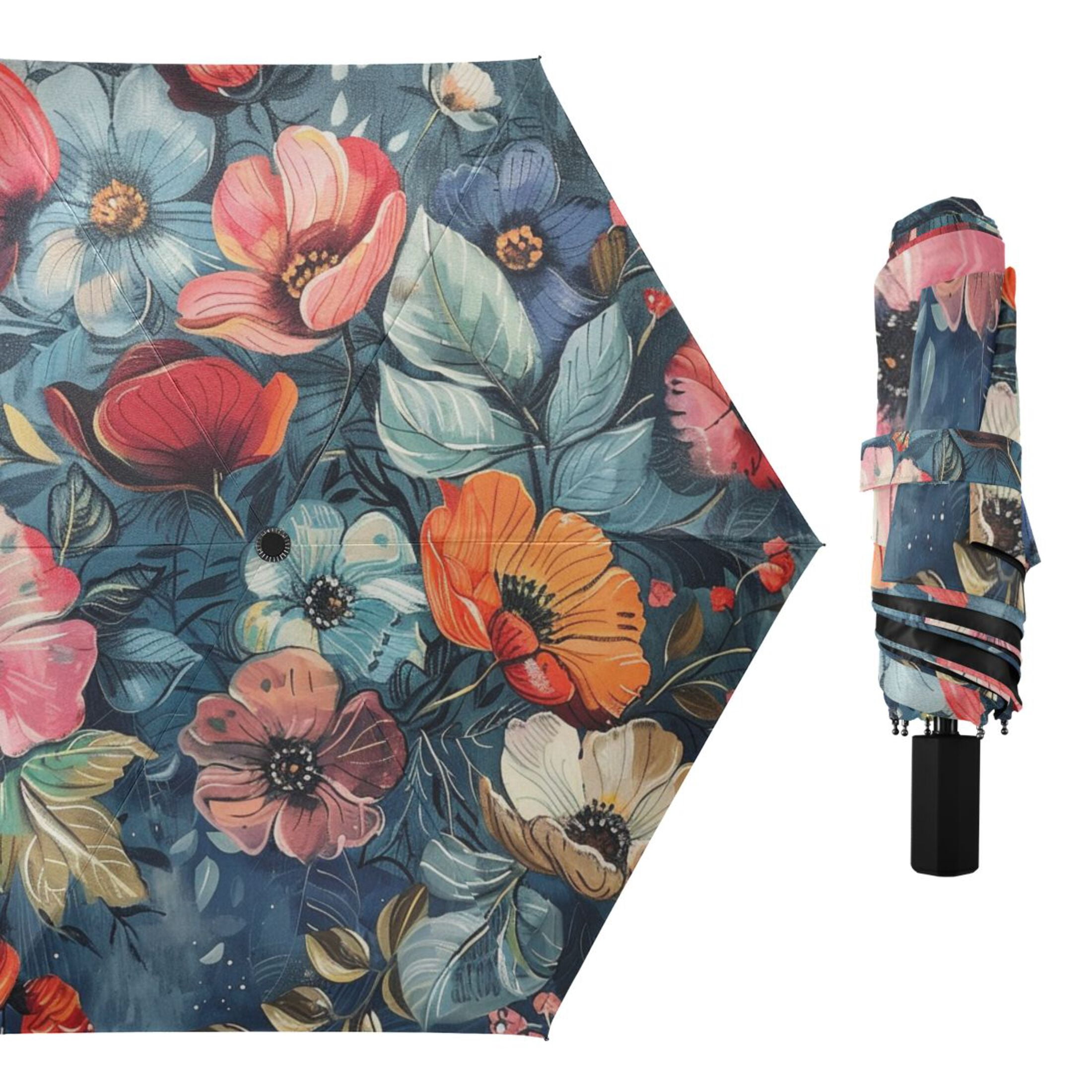 ALAZA Boho Floral UPF 50+ Compact Folding Umbrella for Rain Travel Umbrella Packable