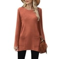 thumbnail image 5 of Miluxas Women's Long Sleeve Round Neck Shirts Fall Solid Color Loose Casual T-Shirt Top with Pocket Orange XL(XL), 5 of 9