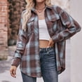 thumbnail image 3 of Camisa A Cuadros Blusas de otoño para mujer Blusas de camisa con cuello de solapa con bolsillo Cuello en V Traje diario Ygjytge Marrón L para Mujer, 3 of 7