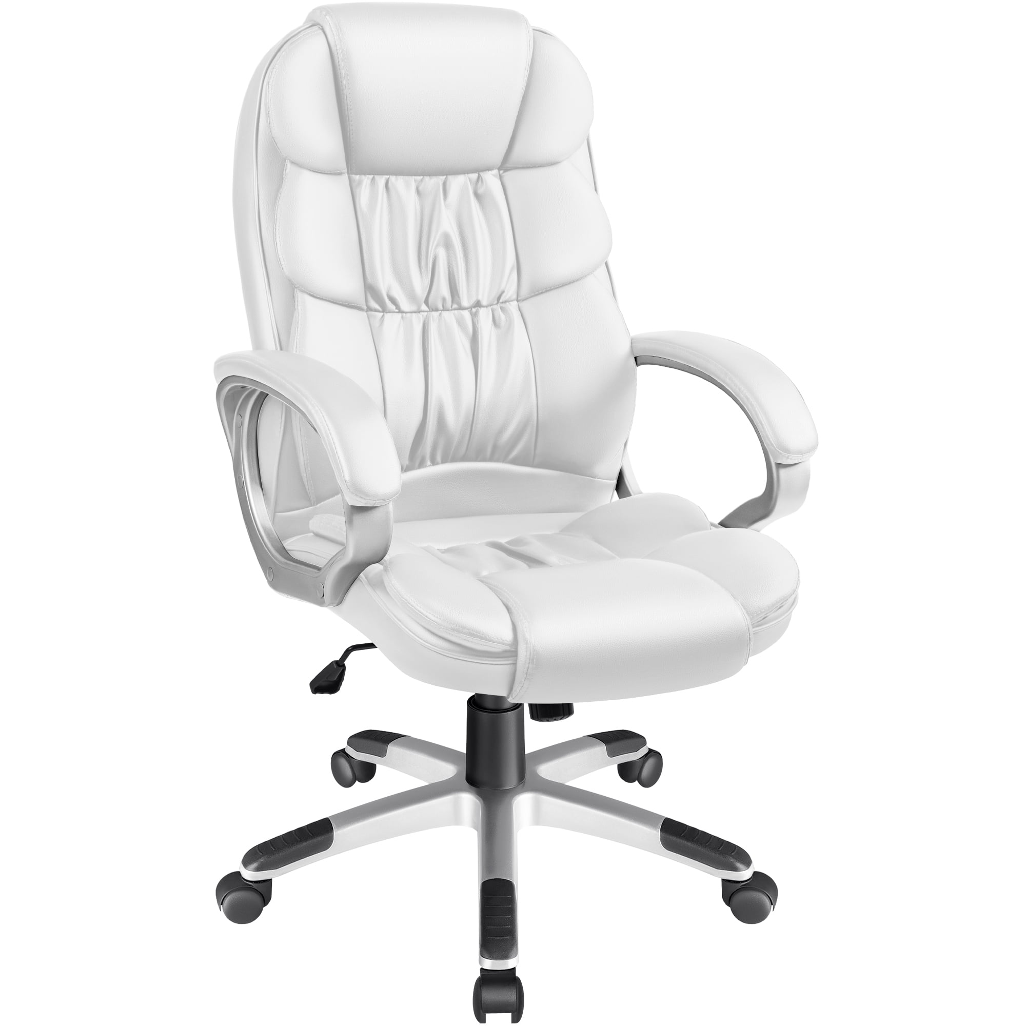 Vineego Office Chair High Back Computer Chair Ergonomic Desk Chair, PU Leather Adjustable Height Modern Executive Swivel Task Chair,White