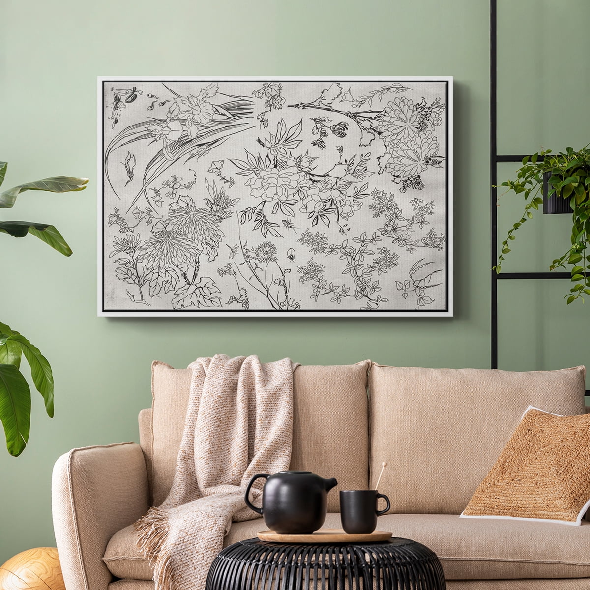 Vintage Abstract Print-XVI Framed in White Wood Gallery Wrapped Canvas 25 in. x 37 in.