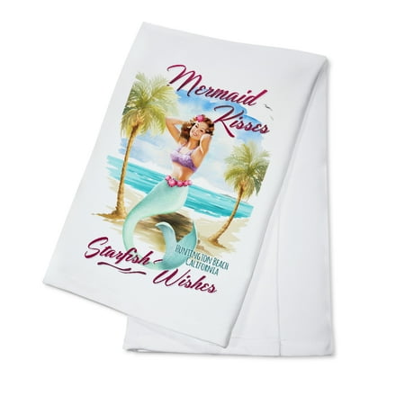 Huntington Beach, CA - Mermaid Kisses & Starfish Wishes - Watercolor - Lantern Press Artwork (100% Cotton Kitchen