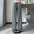 thumbnail image 2 of Casual Pants for Women, Audhol Women's Spring Contrasting Plaid Belt Drawstring Elastic High Waisted Loose Casual Pants Plaid Pants for Women Black 3XL, 2 of 4