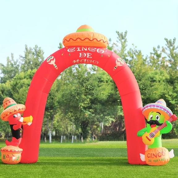 DomKom 8 FT Long Cinco De Mayo Inflatables Cactus and Donkey Outdoor Decorations,Mexican Party May 5 Taco Sombreros Glasses Built-in LEDs Light Fiesta Maracas Blow up for Garden Lawn Yard