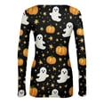 thumbnail image 6 of Halloween Going Out Tops for Women Long Sleeve Slim Fitted Ribbed Funny Pumpkin Ghost Tunic Blouse Party Crew Neck Spring Day Fashion Clothing Yellow L, 6 of 6