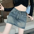 thumbnail image 6 of MIXUE Skirts For Women Summer Solid Color High Waist A Line Casual Mini Denim Skirt Streetwear,Blue,XXL, 6 of 6