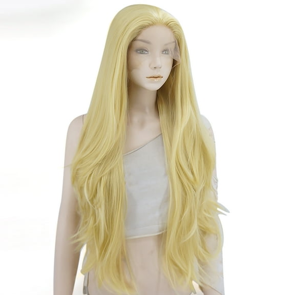 Unique Bargains Lace Front Wigs for Women 24" Blonde Long Natural Curly with Wig Cap Synthetic Fibre