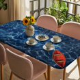 thumbnail image 3 of Navy Blue Ocean Waves Table Cloths for 5 Foot Rectangle Tables, Red Boat Coastal Patio Waterproof Elastic Fitted Tablecloths, Washable Rectangular Table Cover for Camping, 3 of 8