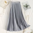 thumbnail image 3 of Joernso Women Midi Skirt Elastic High Waist Satin Pleated Skirt Solid Color Long Skirt Work Leisure Daily Wear, 3 of 8