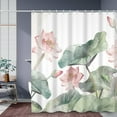 thumbnail image 2 of SUNOLIFE Summer Lotus Shower Curtain,Chinese Floral Waterproof Fabric Bathroom Curtain with Hooks,72x72 in, 2 of 5