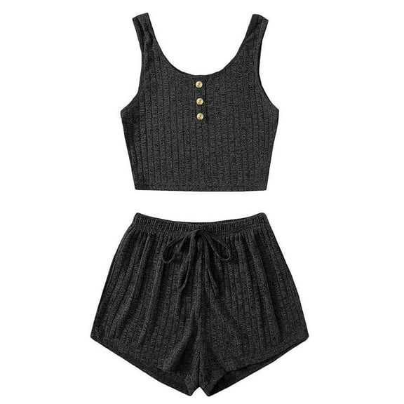 MIANHT Women's Pajamas Summer Solid Color Comfortable Pajama Set Comfy Loose Fit Crew Neck Short Sleeve Casual Loungewear