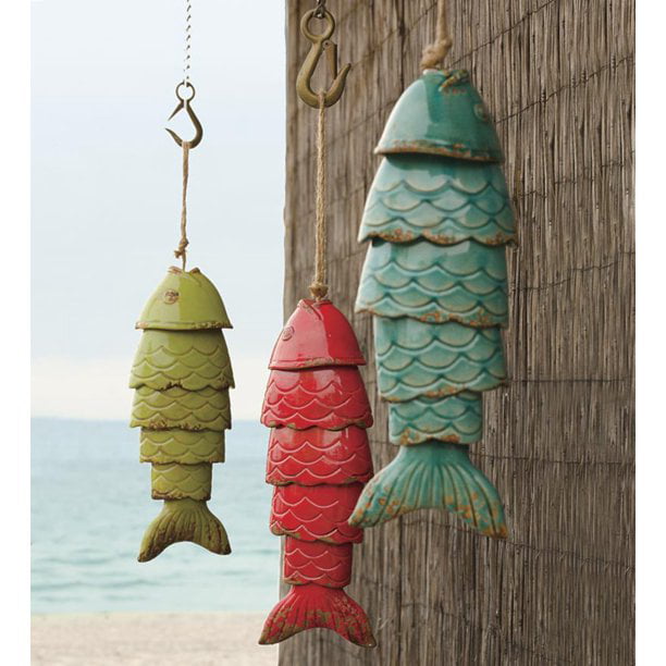 in Blue Colored Porcelain Koi Fish Wind Chime
