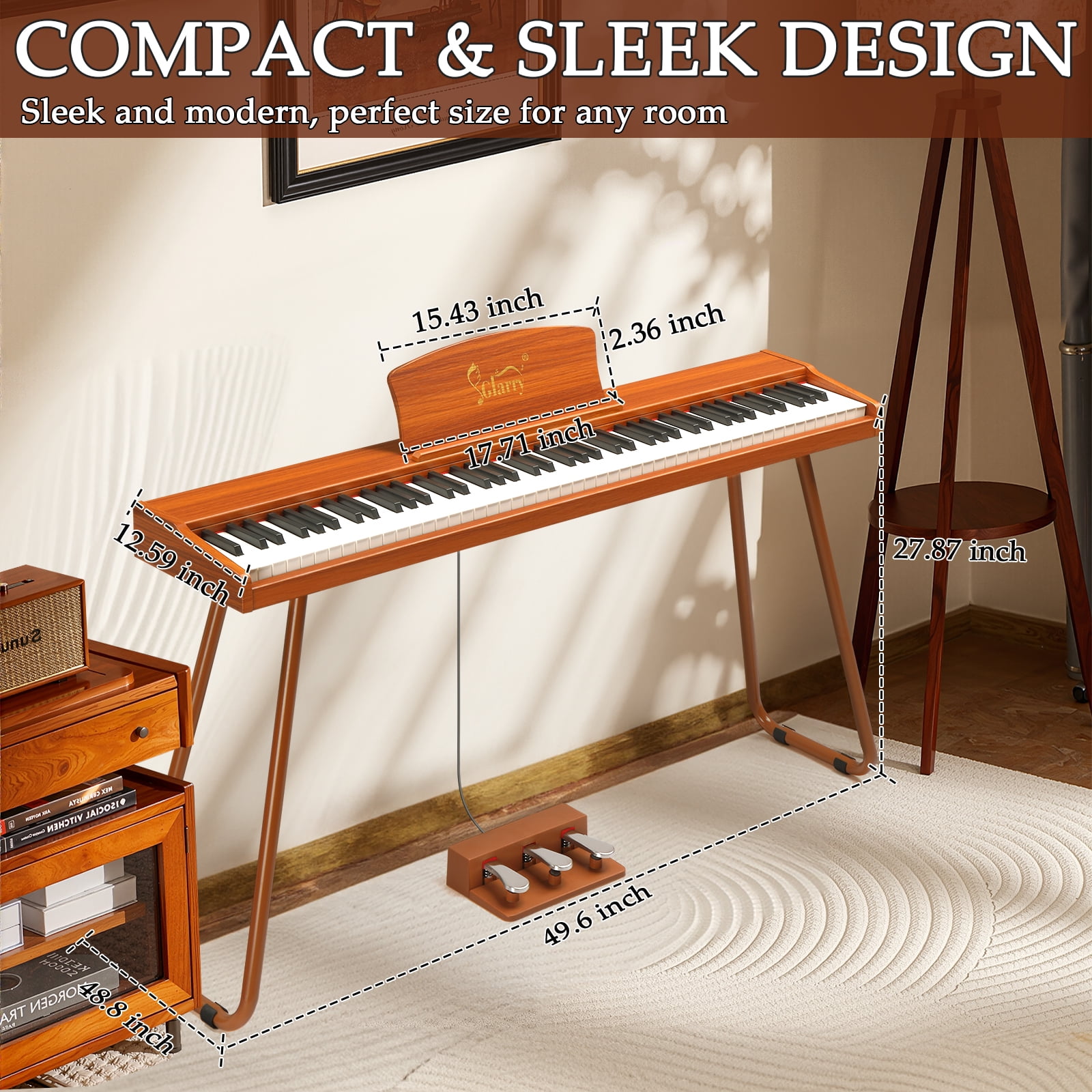 Ktaxon 88 Key Digital Piano Semi Weighted Keyboard for Beginners with Triple Pedal, Headphone, Brown
