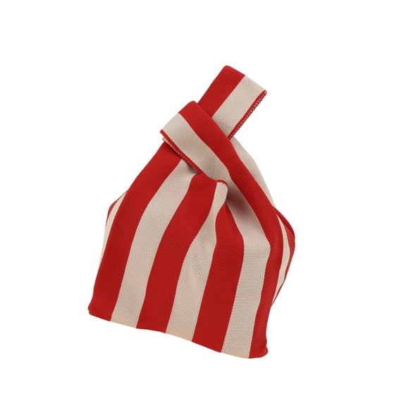 Vocoste 1 Pc Knitted Wrist Bag Vertical Stripes Gift Bag Beige Red