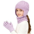 thumbnail image 7 of Piuwrlz Girls Boys Winter Hats Scarves Glove Children's 3 Piece Set Solid Color Thickened Plush Windproof Gloves Purple Size 2-18 Years, 7 of 7