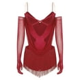 thumbnail image 5 of TSSOE Women's Ruched Latin Dance Outfit Tassel Samba Rumba Salsa Jazz Dance Bodysuit Top with Gloves Red XXL, 5 of 7