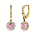 thumbnail image 2 of 2.23Ct Round Cut Halo Drop Dangle Pink Crystal 14K Yellow Solid Gold Everyday Dainty Earrings Lever Back, 2 of 7