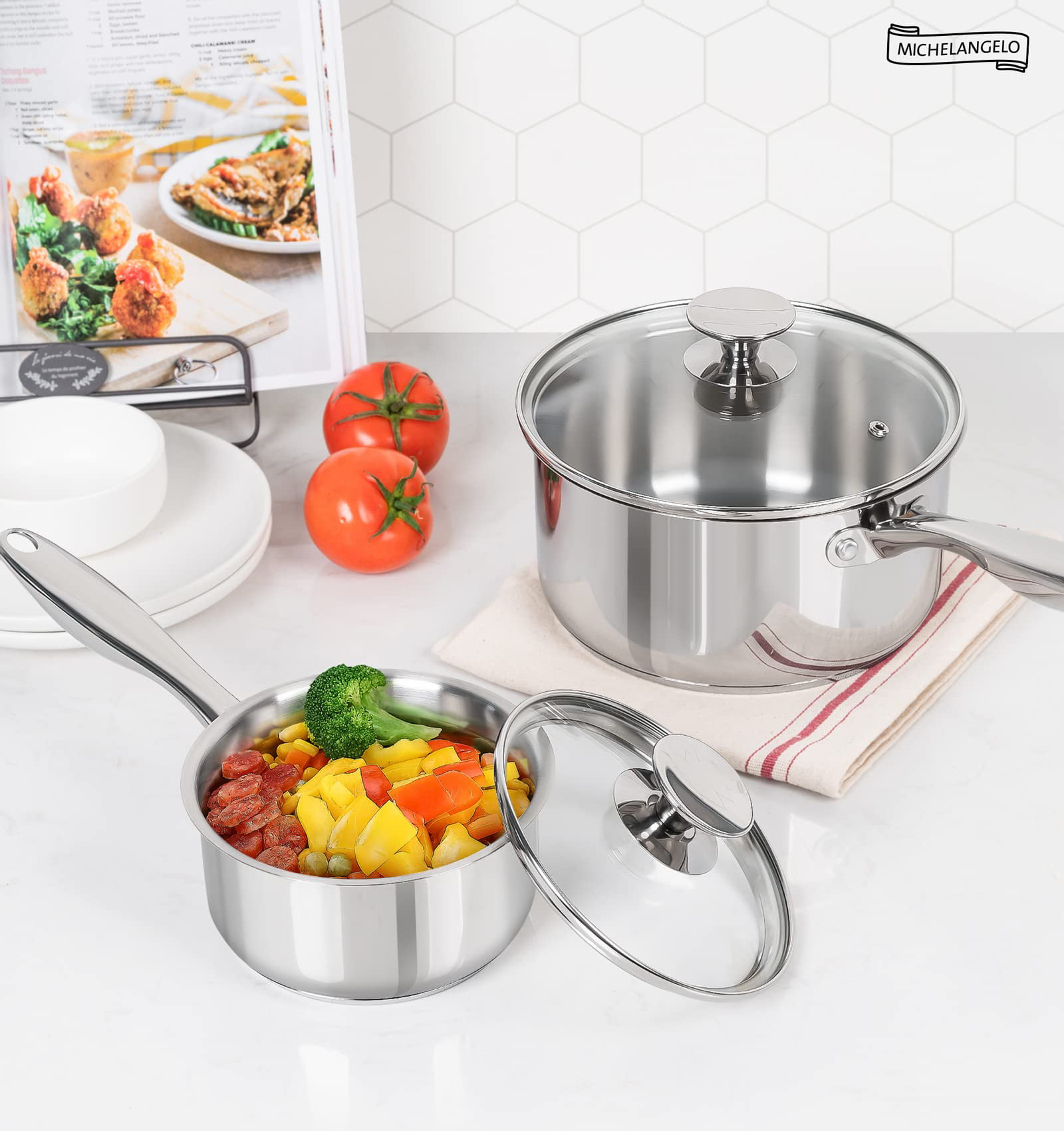 MICHELANGELO 3 Quart Saucepan with Lid, Nonstick Ceramic Sauce Pan with  Stainless Steel Handle, 3 Qt Saucepan with Lid Induction Compatible, Oven
