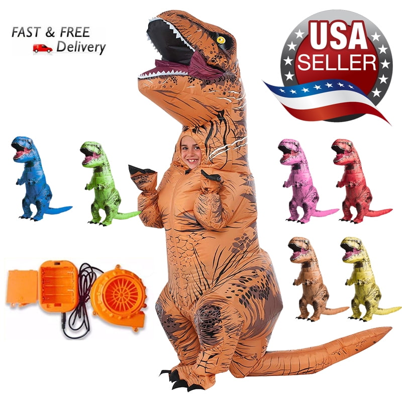 T Rex Inflatable Dinosaur Costume Adult Brown Blow Up Outfit 
