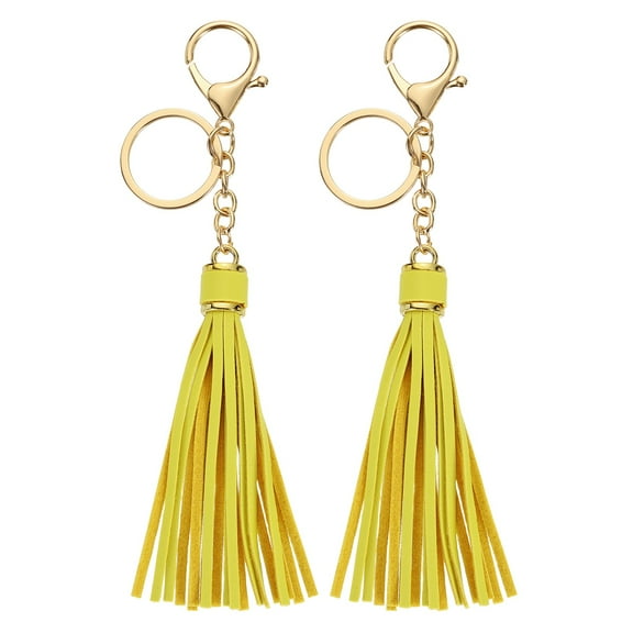 2Pack Leather Keychain Tassels with Lobster Clasp Key Ring, Light Yellow