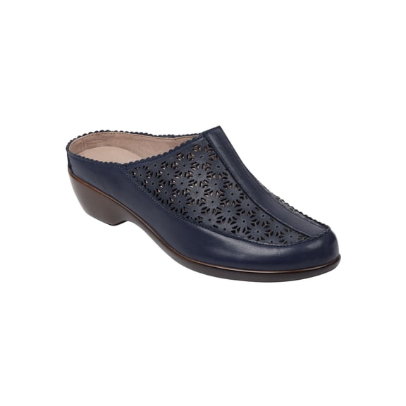 EASY SPIRIT Womens Navy Perforated Clog Removable Insole Arch Support Cushioned Dusk Round Toe Slip On Leather Heeled Mules Shoes 8.5 M