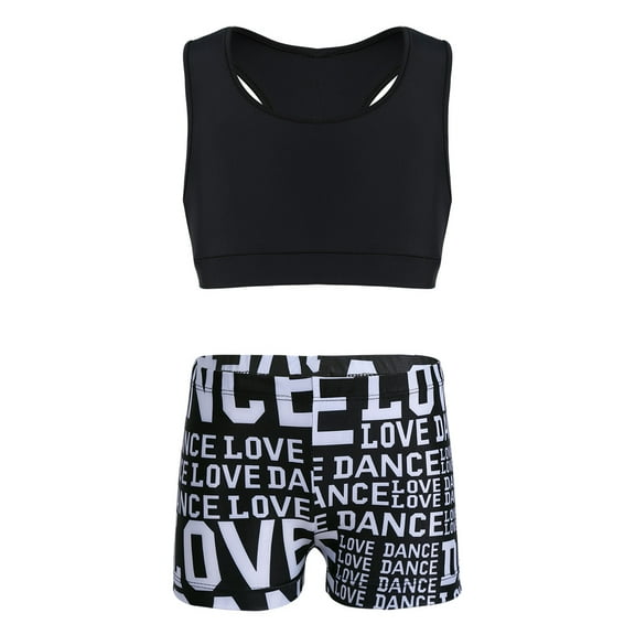 Hansber Kids Girls 2PCS Active Outfits Workout Racer Back Sports Bra Top with Shorts for Gymnastic Black S