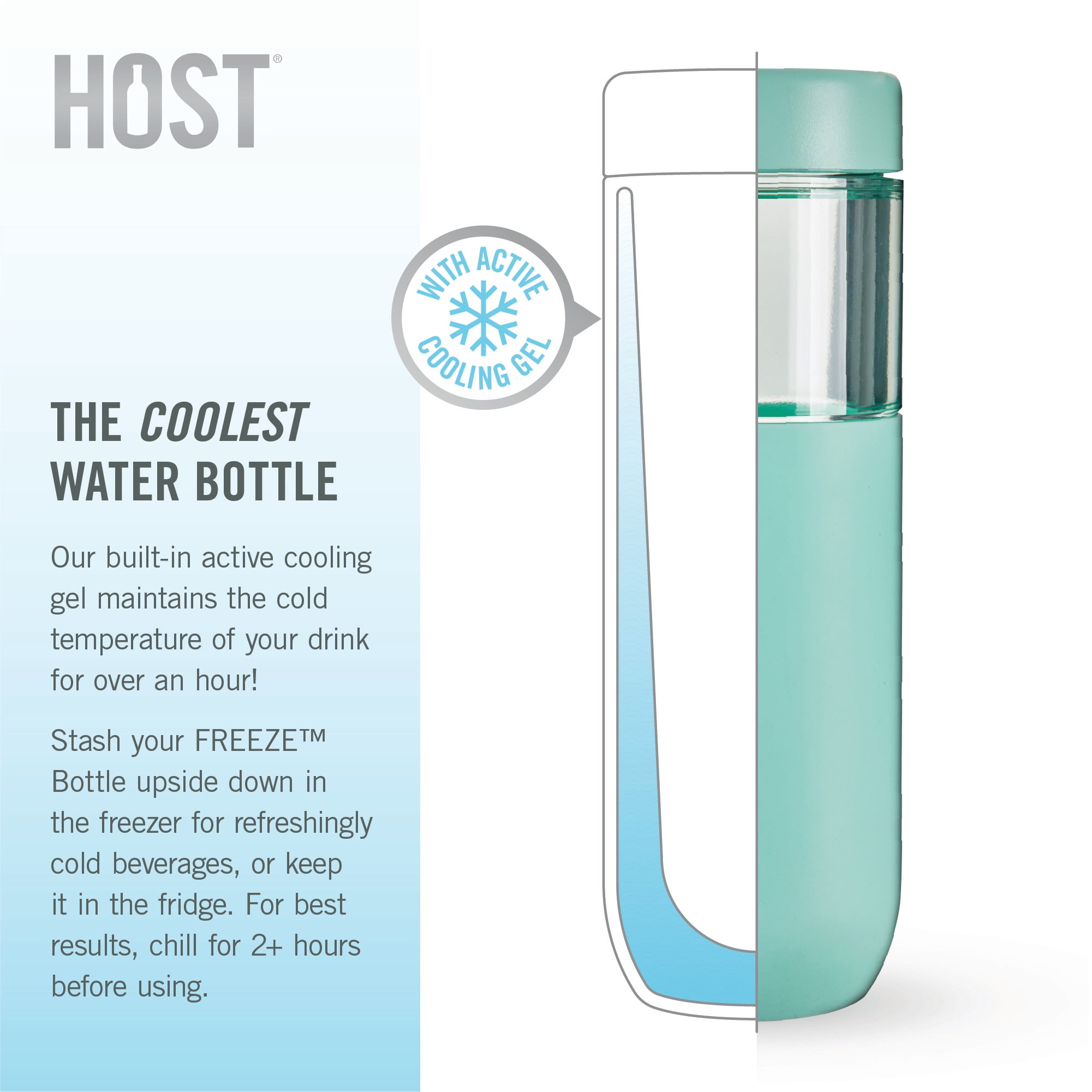 Host FREEZE Double Walled Water Bottle, Freezer Cooling Tumbler, 20oz Mint