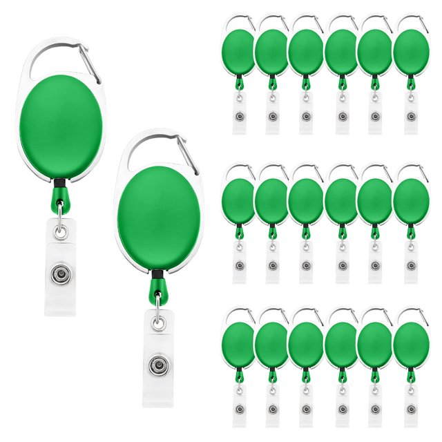 Soportes Retráctiles Porta Credenciales Fushing CarabinerBadgeReels20PGreen Pack 20 Unidades con Mosquetón